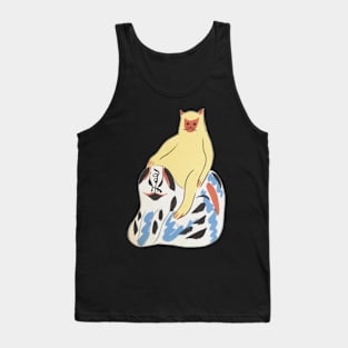 Cute Monkey Japanese Cat on a Dog Aesthetic Japanese Toys Tank Top